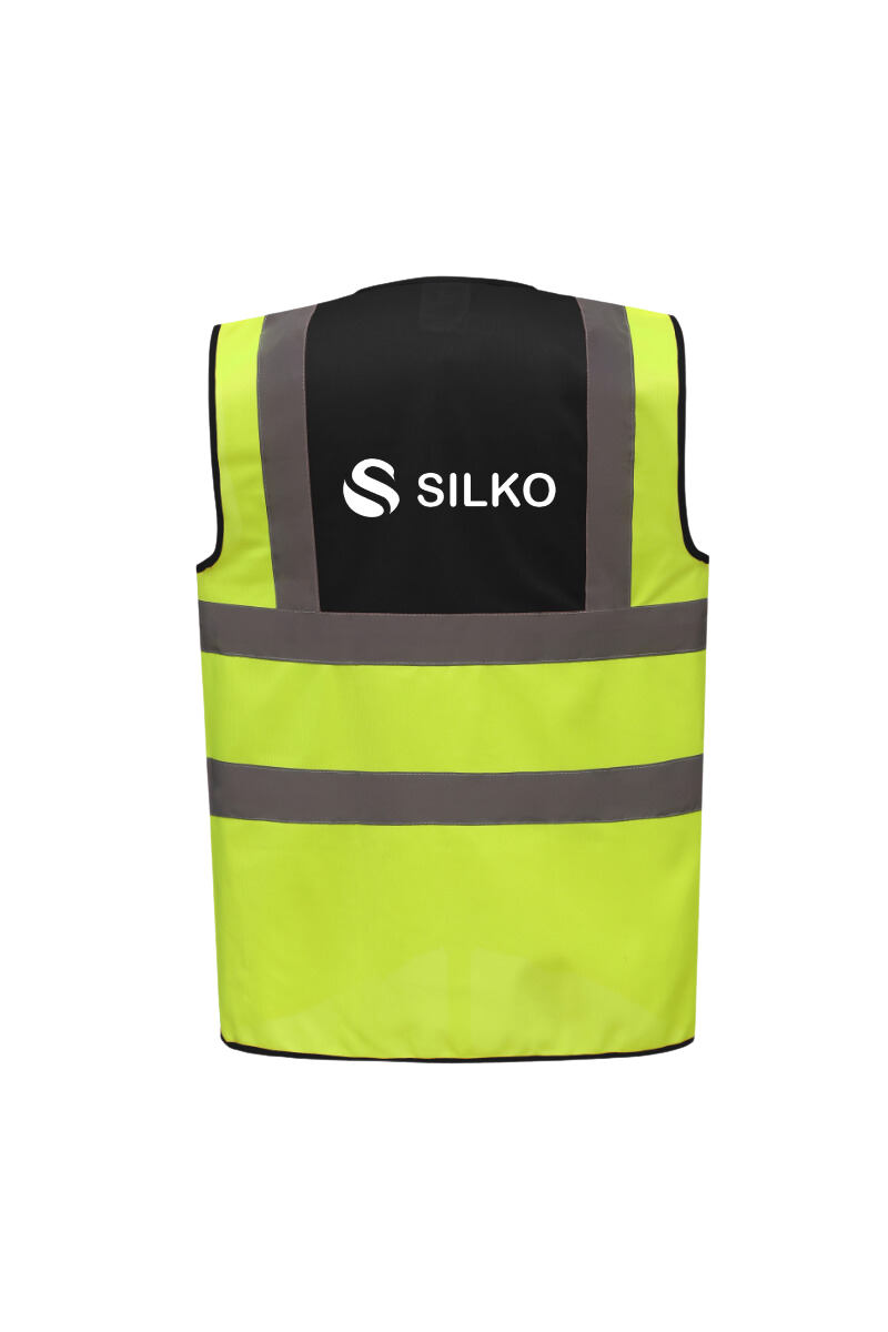 Gilet haute visibilité bandes réfléchissantes jaune personnalisé avec le logo silko
